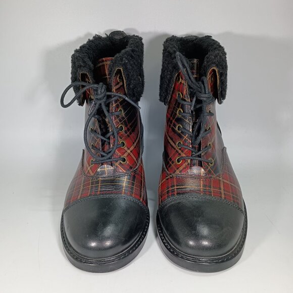 Patricia Nash Lia Cold Weather Booties Black & Red/Plaid w/Shearling Cuffs Sz.8m - Picture 2 of 8
